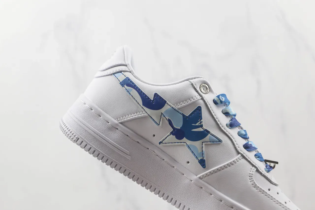 A Bathing Ape White Blue Leather Upper Camo Star Logo Lifestyle Sneakers 5