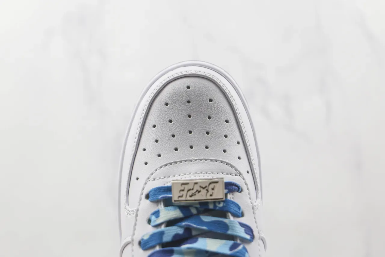 A Bathing Ape White Blue Leather Upper Camo Star Logo Lifestyle Sneakers 6