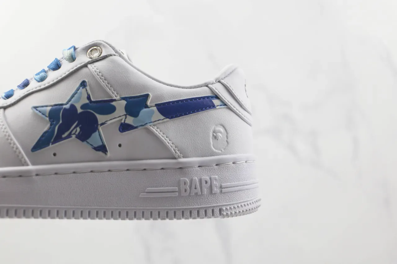 A Bathing Ape White Blue Leather Upper Camo Star Logo Lifestyle Sneakers 7