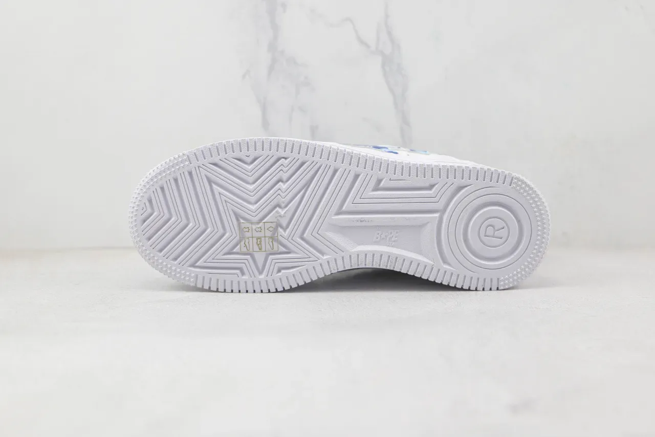 A Bathing Ape White Blue Leather Upper Camo Star Logo Lifestyle Sneakers 8