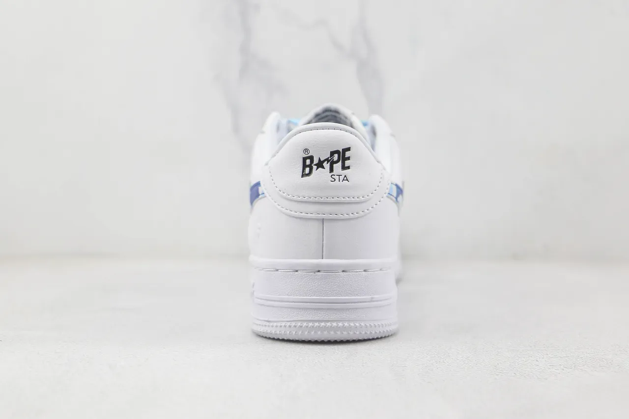 A Bathing Ape White Blue Leather Upper Camo Star Logo Lifestyle Sneakers 9