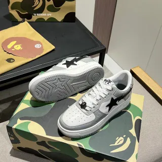 A Bathing Ape White Gray Low-Top Perforated Toe Lifestyle Sneakers