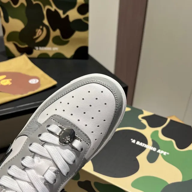 A Bathing Ape White Gray Low-Top Perforated Toe Lifestyle Sneakers 2