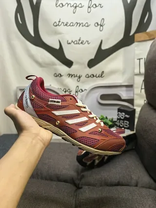 Adidas adizero Red Pink Breathable Mesh Upper Three-Stripe Synthetic Overlays Lifestyle Sneakers 5