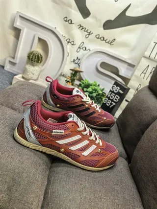 Adidas adizero Red Pink Breathable Mesh Upper Three-Stripe Synthetic Overlays Lifestyle Sneakers 9