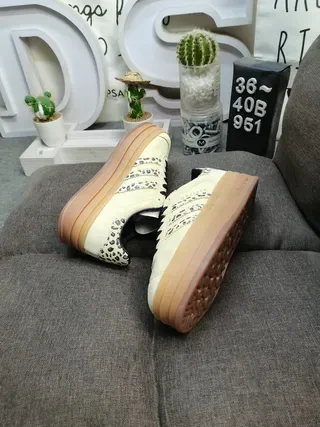 Adidas Beige Black Leopard-Print Overlays Suede Upper Lifestyle Sneakers 6