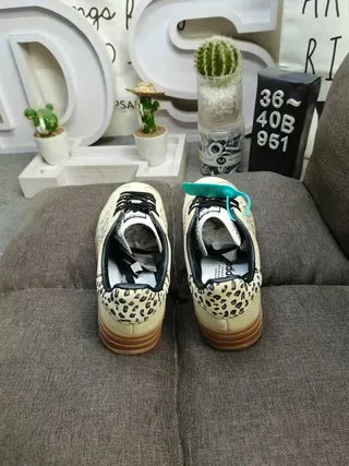 Adidas Beige Black Leopard-Print Overlays Suede Upper Lifestyle Sneakers 8