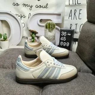 Adidas Beige Blue Low-Top Leather-Like Upper Lifestyle Sneakers