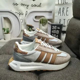 Adidas Beige Brown Retro Runner Layered Suede And Mesh Upper Lifestyle Sneakers