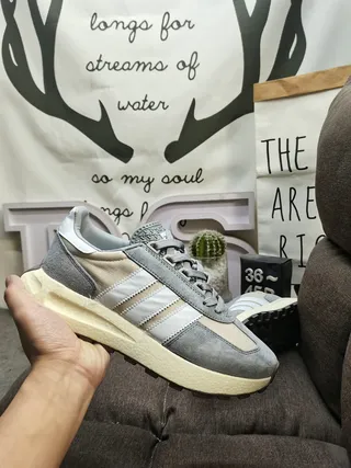 Adidas Beige Brown Retro Runner Layered Suede And Mesh Upper Lifestyle Sneakers 5