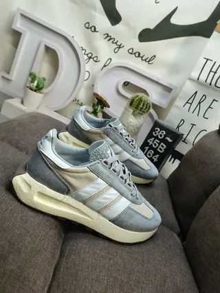 Adidas Beige Brown Retro Runner Layered Suede And Mesh Upper Lifestyle Sneakers 9