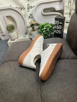 Adidas Beige Brown Woven Textile Upper Suede Overlays Lifestyle Sneakers 6