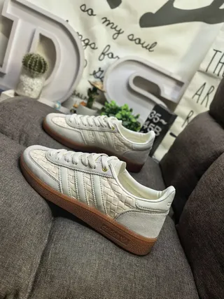 Adidas Beige Brown Woven Textile Upper Suede Overlays Lifestyle Sneakers 7