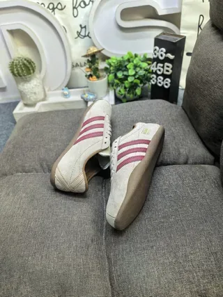 Adidas Beige Burgundy Suede Upper Three-Stripe Side Panel Lifestyle Sneakers 6