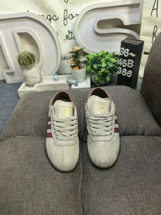 Adidas Beige Burgundy Suede Upper Three-Stripe Side Panel Lifestyle Sneakers 10