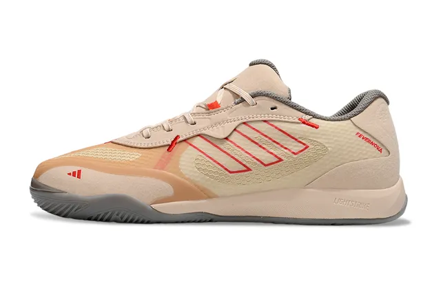 Adidas Beige Rojo Low-Top Superior con Textura de panal Zapatos de fútbol indoor 2