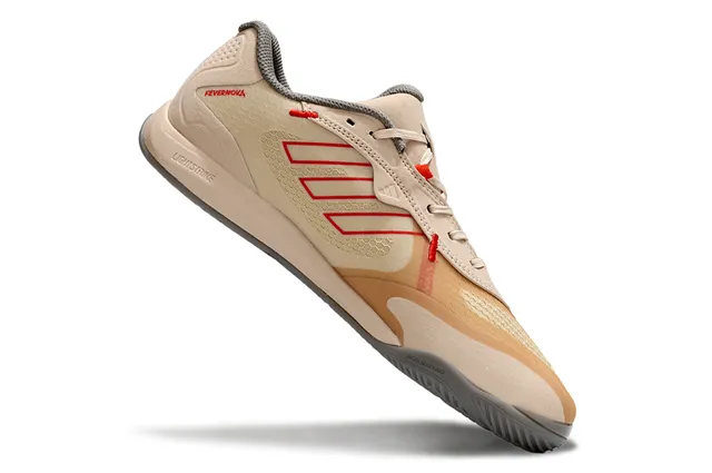 Adidas Beige Rojo Low-Top Superior con Textura de panal Zapatos de fútbol indoor 4