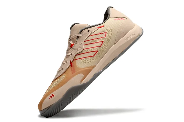 Adidas Beige Rojo Low-Top Superior con Textura de panal Zapatos de fútbol indoor 5