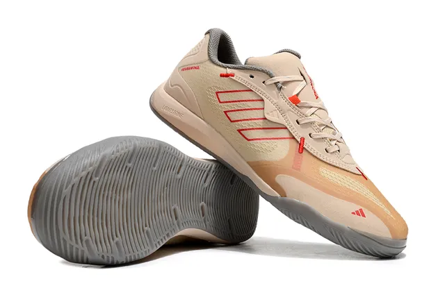 Adidas Beige Rojo Low-Top Superior con Textura de panal Zapatos de fútbol indoor 6