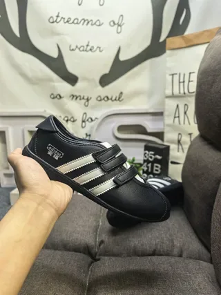 Adidas Black and Off-White Three-Stripe Laceless Velcro Strap Sneakers 5