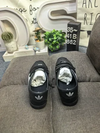Adidas Black and Off-White Three-Stripe Laceless Velcro Strap Sneakers 8