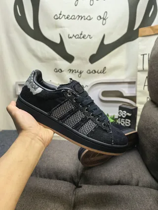 Adidas Black Brown Denim-Textured Upper Silver Reflective Stripes Lifestyle Sneakers 5