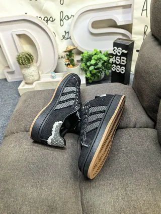 Adidas Black Brown Denim-Textured Upper Silver Reflective Stripes Lifestyle Sneakers 6