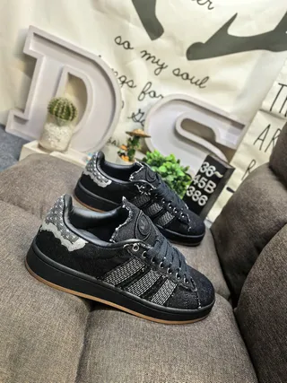 Adidas Black Brown Denim-Textured Upper Silver Reflective Stripes Lifestyle Sneakers 9