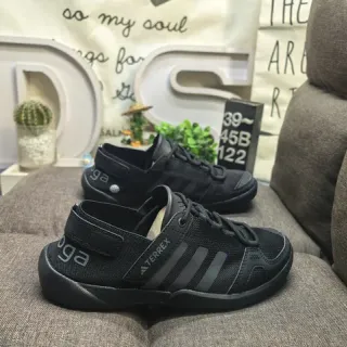 Adidas Sandales Casuales Noir Gris Ouvert au Doigt avec Lacets