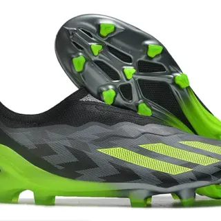 Adidas Black Green Sock-Fit Knit Upper Asymmetrical Lacing Firm-Ground Soccer Shoes