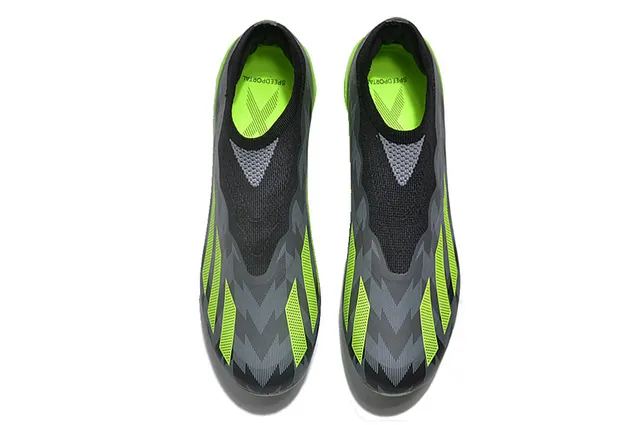 Adidas Black Green Sock-Fit Knit Upper Asymmetrical Lacing Firm-Ground Soccer Shoes 2