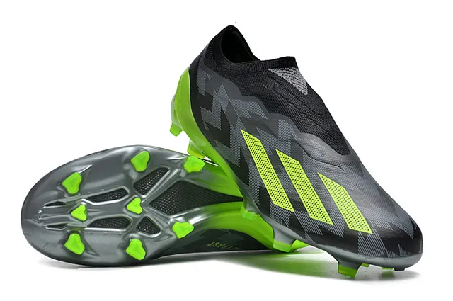 Adidas Black Green Sock-Fit Knit Upper Asymmetrical Lacing Firm-Ground Soccer Shoes 3