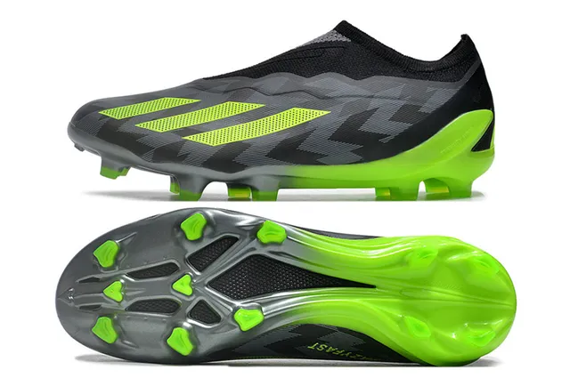 Adidas Black Green Sock-Fit Knit Upper Asymmetrical Lacing Firm-Ground Soccer Shoes 5
