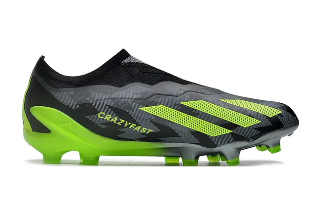 Adidas Black Green Sock-Fit Knit Upper Asymmetrical Lacing Firm-Ground Soccer Shoes 7
