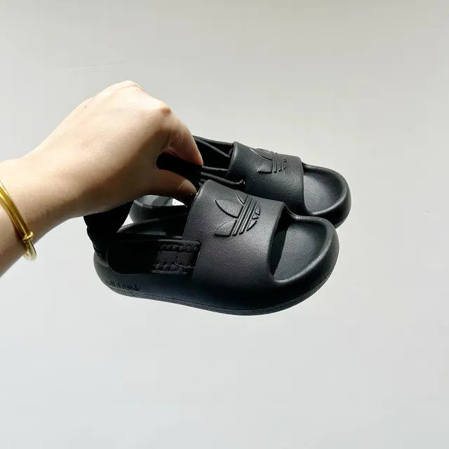 Adidas Black Molded Monochrome Sole Single Adjustable Strap Slippers 18