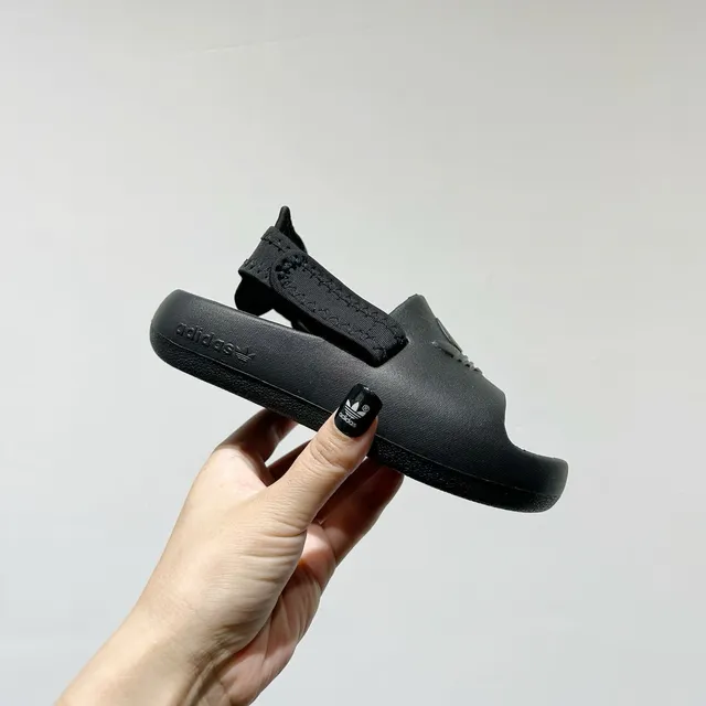 Adidas Black Molded Monochrome Sole Single Adjustable Strap Slippers 19