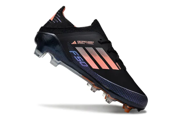 Adidas Zapatos de fútbol de corte bajo con upper sintético negro y naranja con detalles de franjas en gradiente para terreno firme 2