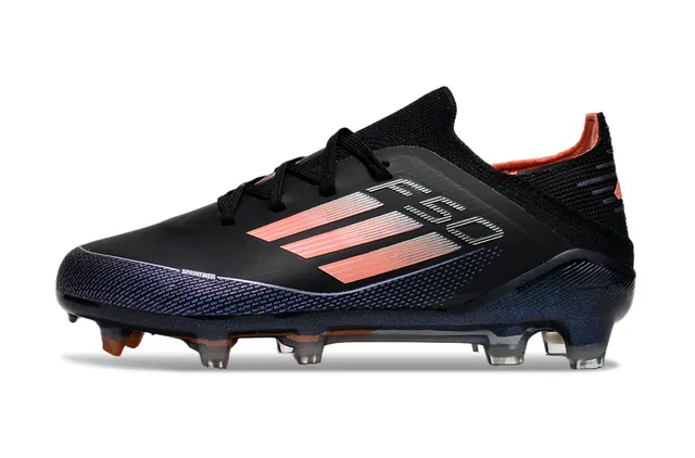 Adidas Zapatos de fútbol de corte bajo con upper sintético negro y naranja con detalles de franjas en gradiente para terreno firme 4