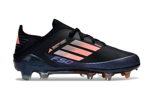 Adidas Zapatos de fútbol de corte bajo con upper sintético negro y naranja con detalles de franjas en gradiente para terreno firme 6