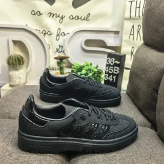 Adidas Black Perforated Leather Upper Brogue-Inspired Stitching Lifestyle Sneakers