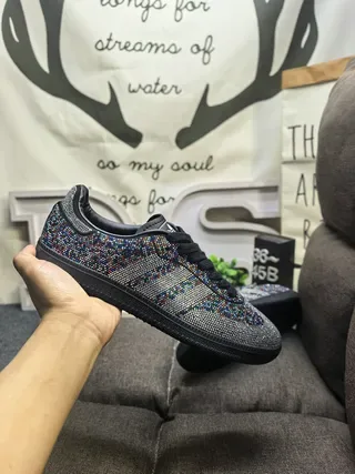 Adidas Black Silver Crystal-Embellished Three-Stripe Lifestyle Sneakers 5