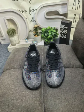 Adidas Black Silver Crystal-Embellished Three-Stripe Lifestyle Sneakers 10