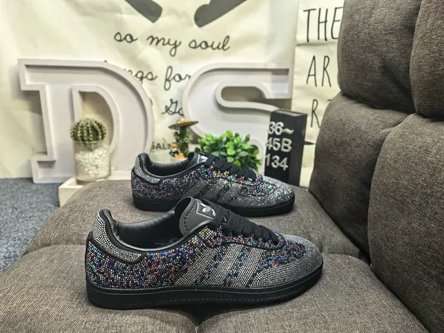 Adidas Black Silver Crystal-Embellished Three-Stripe Lifestyle Sneakers 11