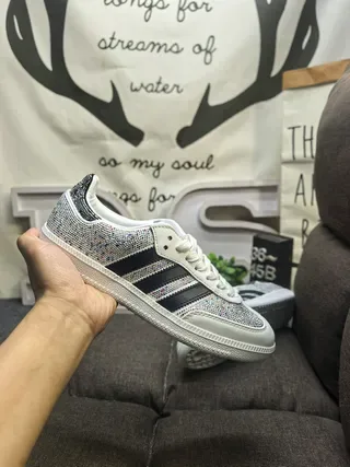 Adidas Black Silver Crystal-Embellished Three-Stripe Lifestyle Sneakers 15