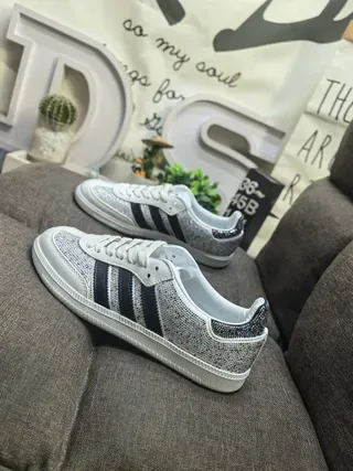 Adidas Black Silver Crystal-Embellished Three-Stripe Lifestyle Sneakers 17