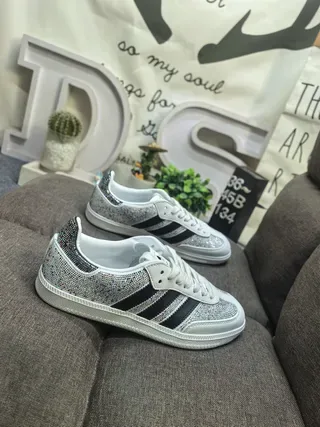 Adidas Black Silver Crystal-Embellished Three-Stripe Lifestyle Sneakers 19