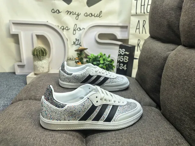 Adidas Black Silver Crystal-Embellished Three-Stripe Lifestyle Sneakers 21