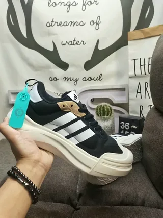 Adidas Black White Chunky Sculpted Midsole Three-Stripe Side Panel Lifestyle Sneakers 5