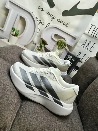Adidas Black White Knit Upper Three-Stripe Branding Running Shoes 7