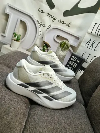 Adidas Black White Knit Upper Three-Stripe Branding Running Shoes 9